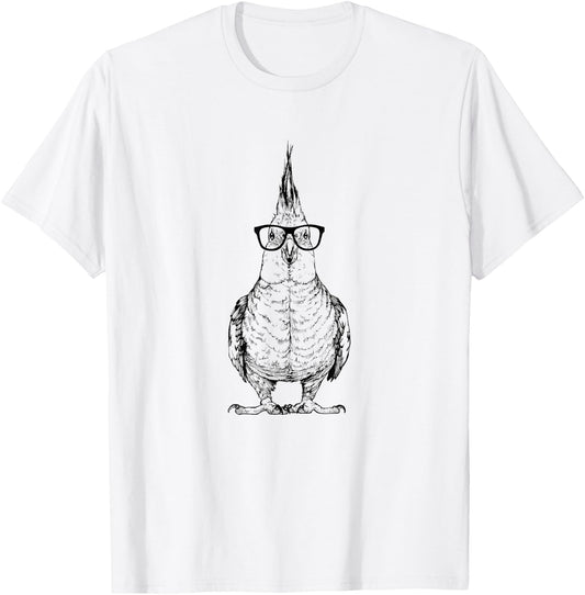 The Pawster Cockatiel Nerdy Glasses Cockatoo Bird T-Shirt - T-Shirt | White