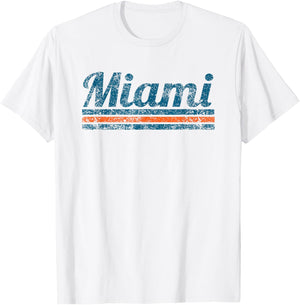Miami Florida Retro Vintage Weathered Stripe Throwback T-Shirt - T-Shirt | White