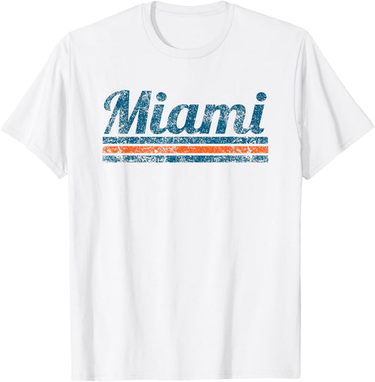 Miami Florida Retro Vintage Weathered Stripe Throwback T-Shirt - T-Shirt | White
