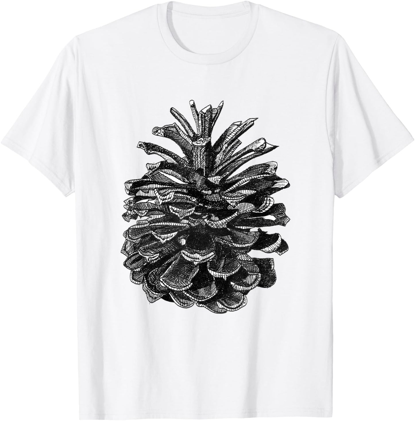 Conifer Pine Cone Woodland Walk Drawing T-Shirt - T-Shirt | White