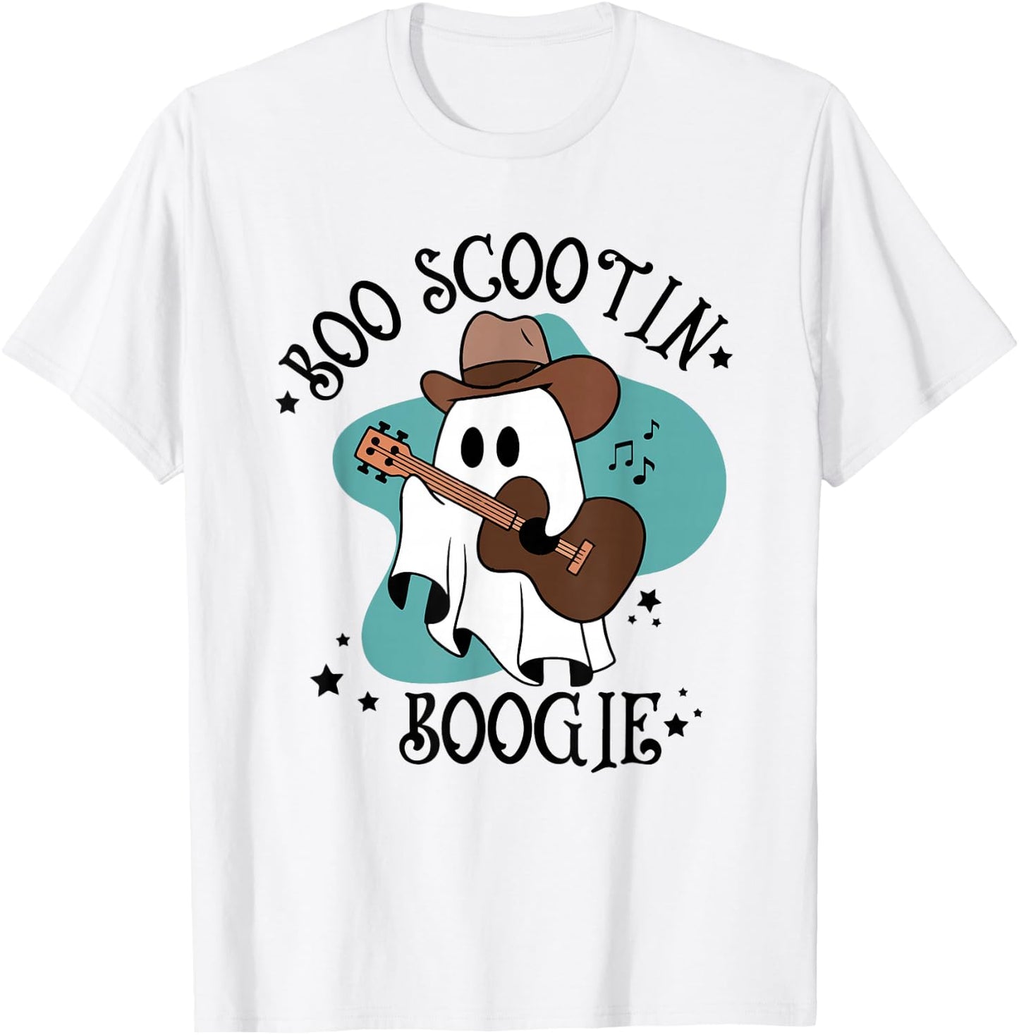 Retro Western Halloween Cowboy Cute Ghost Boo Scootin Boogie T-Shirt - T-Shirt | White