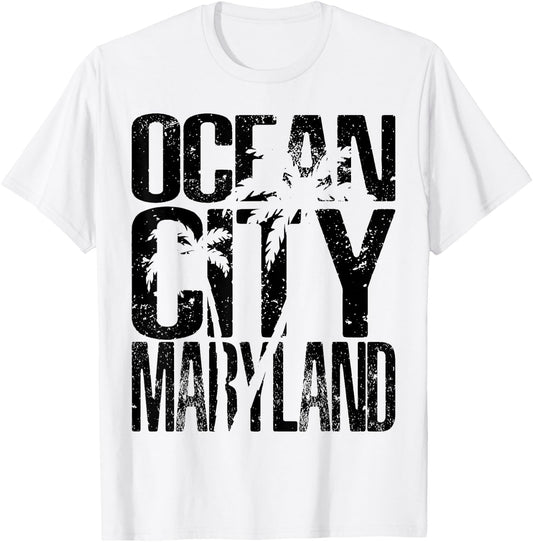 OCMD Ocean City Maryland retro vintage palm tree T-Shirt - T-Shirt | White