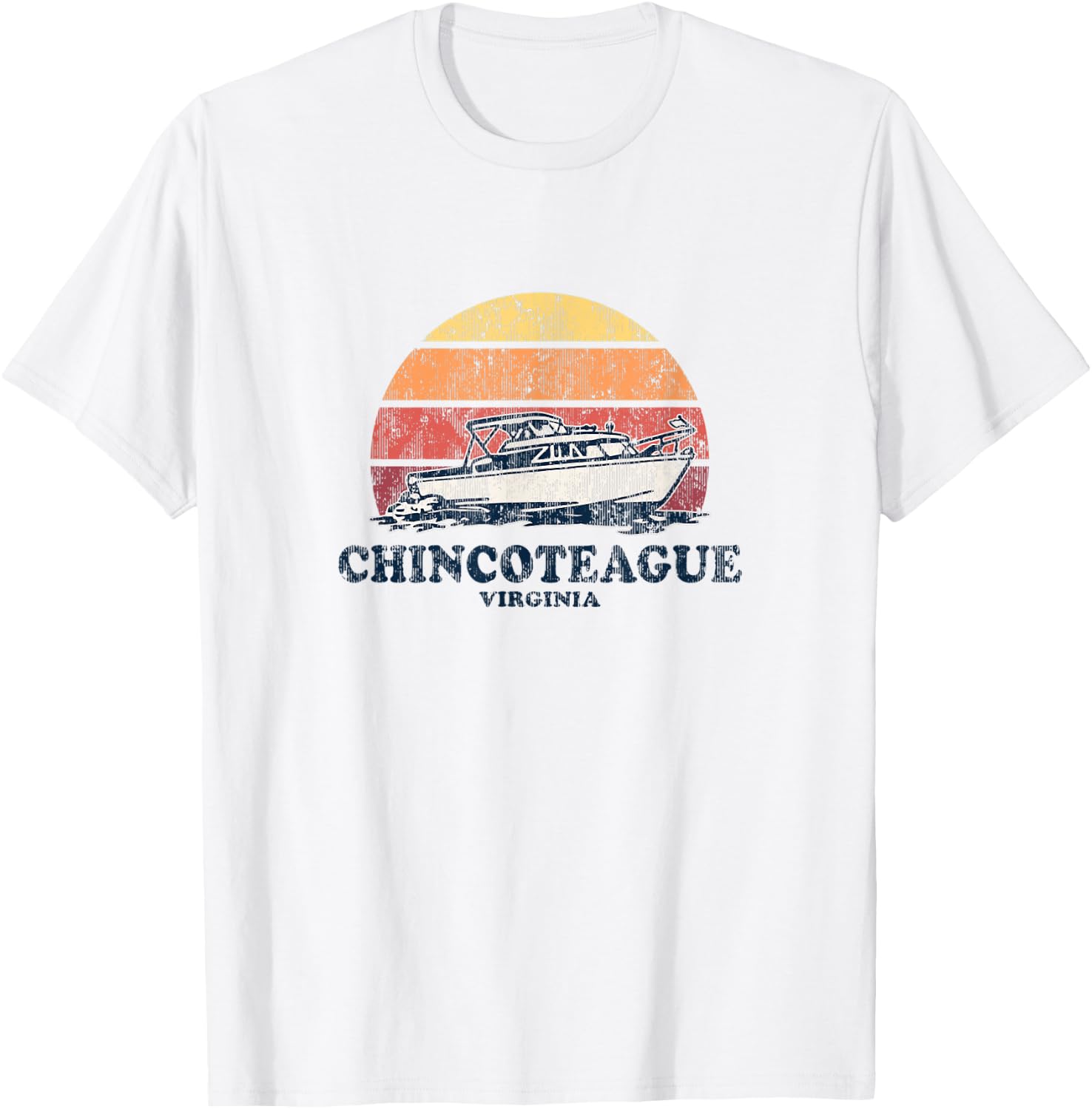 Chincoteague VA Vintage Boating 70s Retro Boat Design T-Shirt - T-Shirt | White
