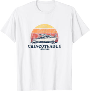 Chincoteague VA Vintage Boating 70s Retro Boat Design T-Shirt - T-Shirt | White