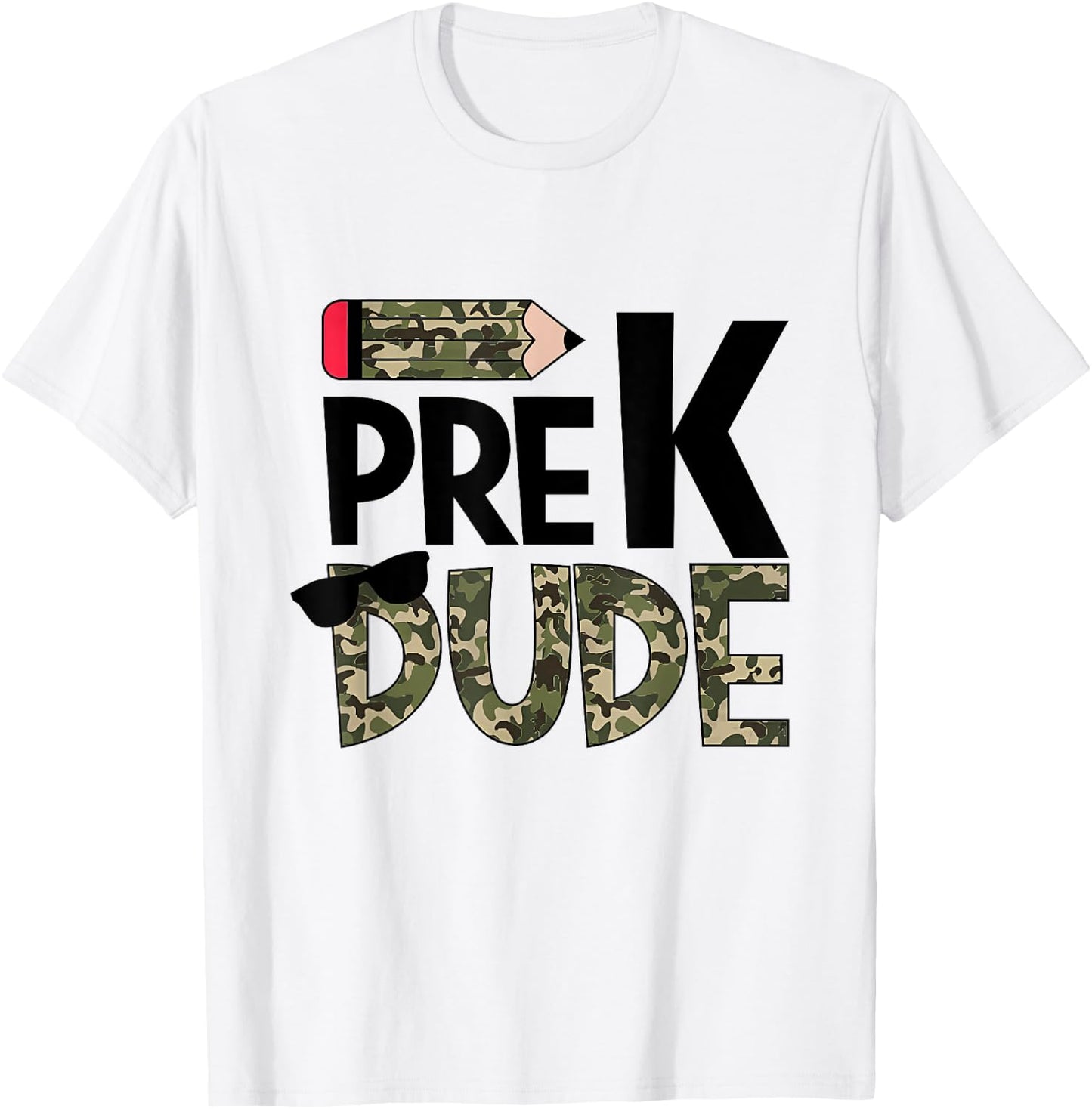 Back To School Pre-K Dude Camouflage Funny Teacher Kid T-Shirt - T-Shirt | White
