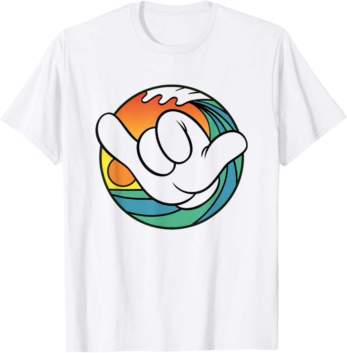 Disney Mickey And Friends Hand Shaka Sign Sunset Surf T-Shirt - T-Shirt | White
