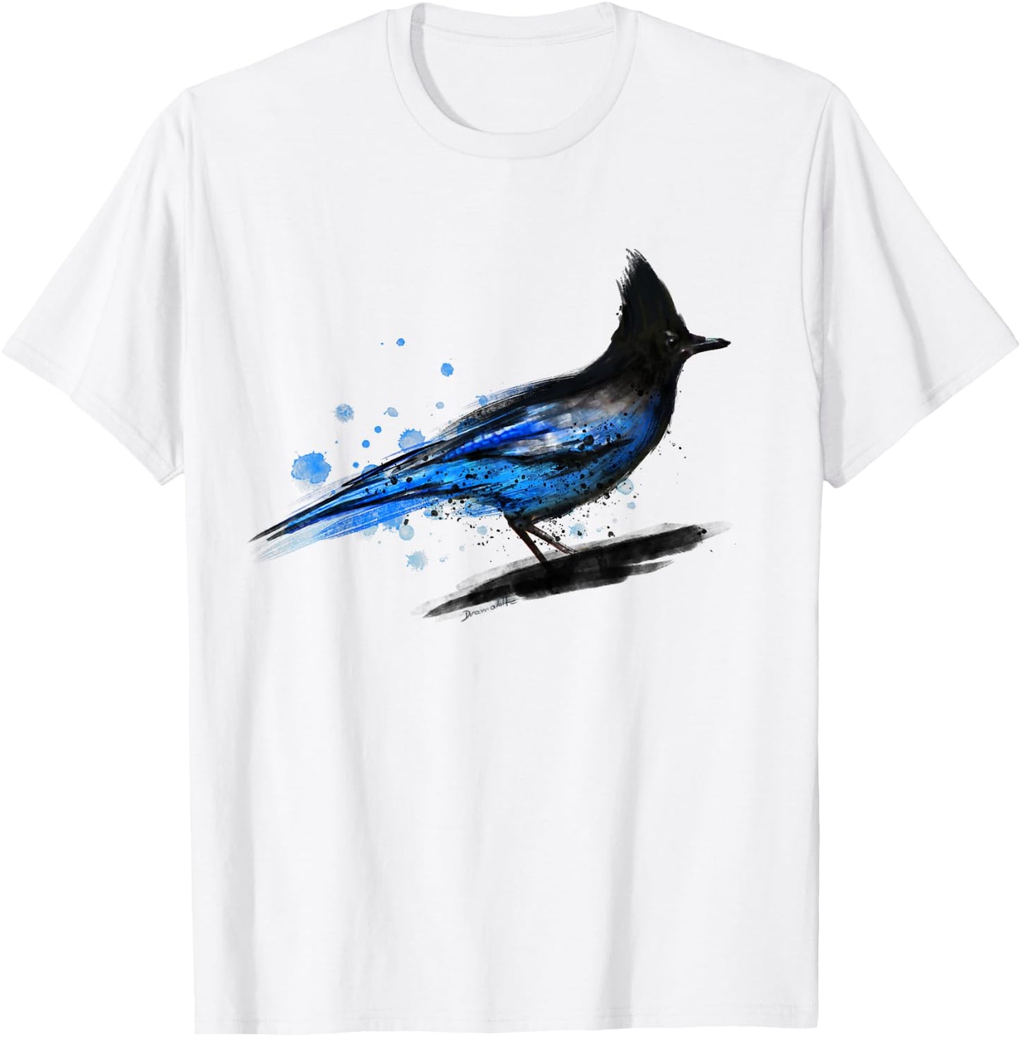 Watercolor blue stellar jay bird artistic animal watercolour T-Shirt - T-Shirt | White