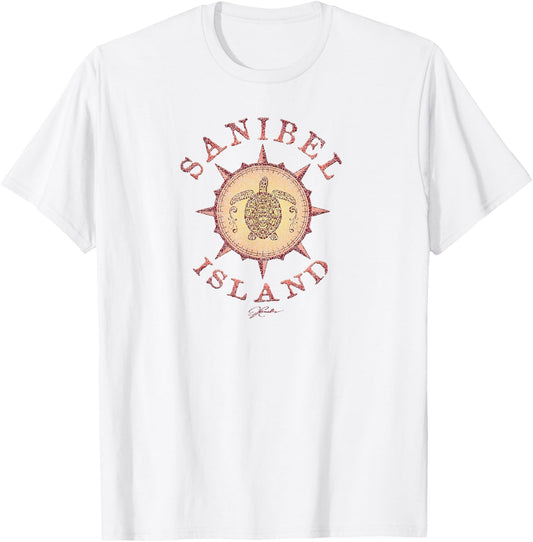 JCombs: Sanibel Island, FL, Sea Turtle on Windrose T-Shirt - T-Shirt | White