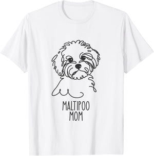 Line Art Best Dog Mom Women - Maltipoo T-Shirt - T-Shirt | White