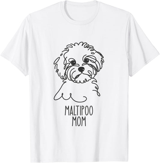 Line Art Best Dog Mom Women - Maltipoo T-Shirt - T-Shirt | White