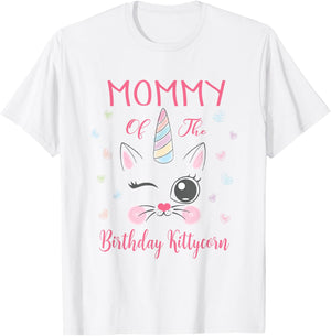 Mommy Of The Birthday Kittycorn Princess Girl Party T-Shirt - T-Shirt | White