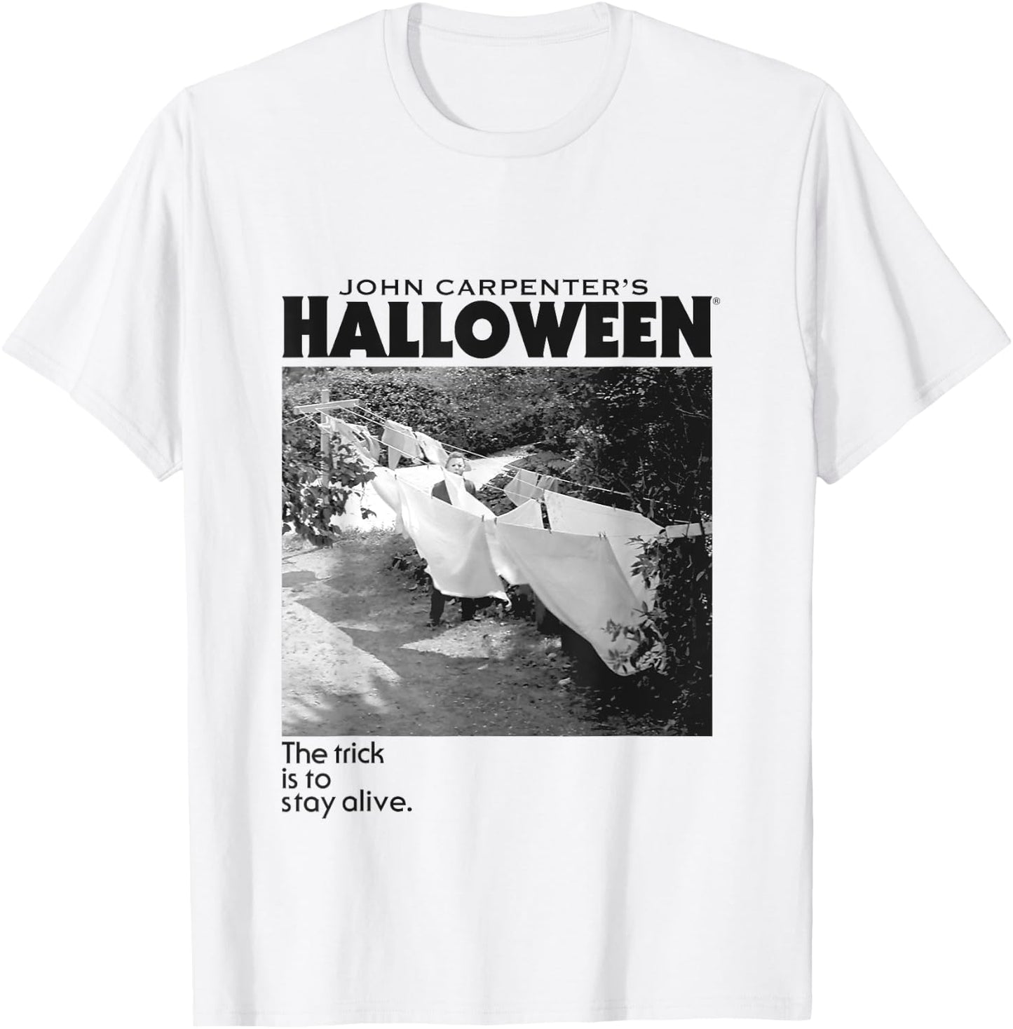 Halloween Michael Myers Standing by Clothes Line T-Shirt - T-Shirt | White