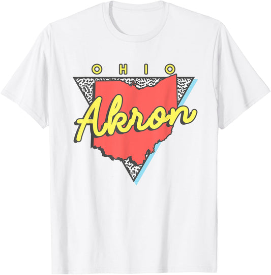 Akron Ohio Retro Triangle OH City T-Shirt - T-Shirt | White