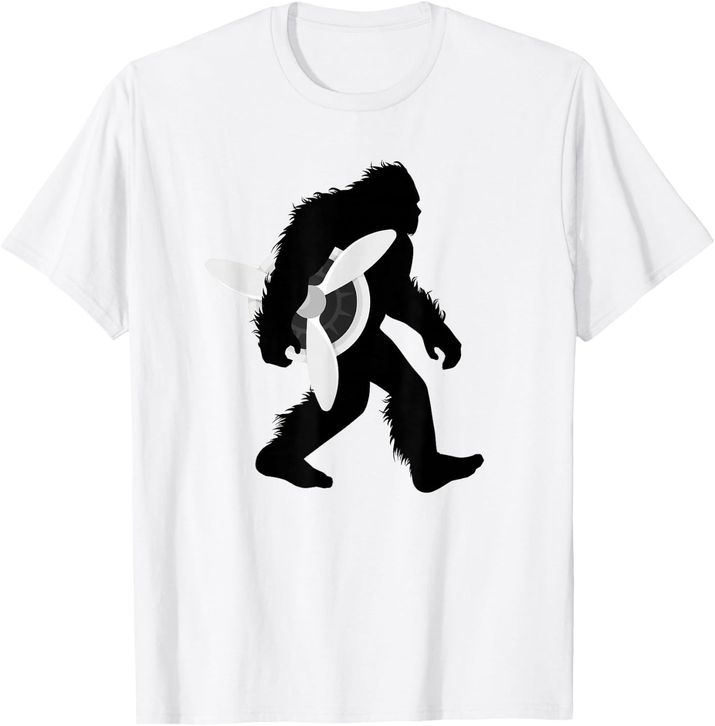 Bigfoot Carrying Airplane Propeller Sasquatch Pilot T-Shirt - T-Shirt | White