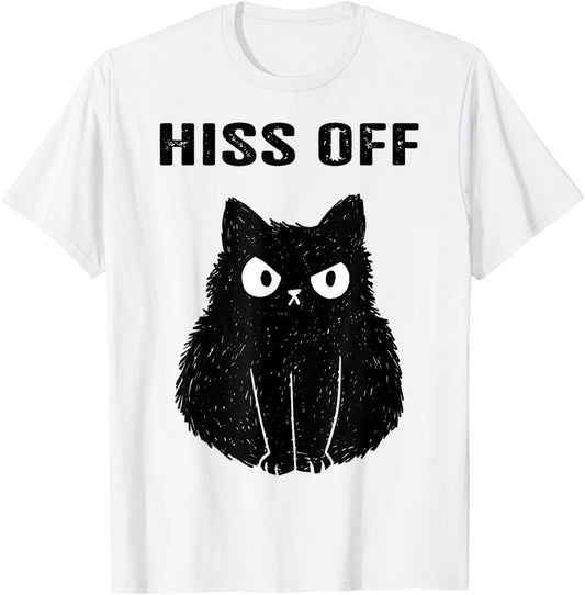 Black Cat Hiss Off T-Shirt - T-Shirt | White