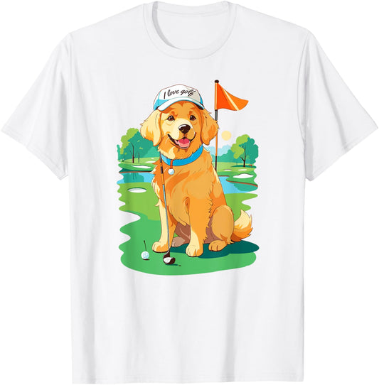 Golf Player Lover Golden Retriever T-Shirt - T-Shirt | White