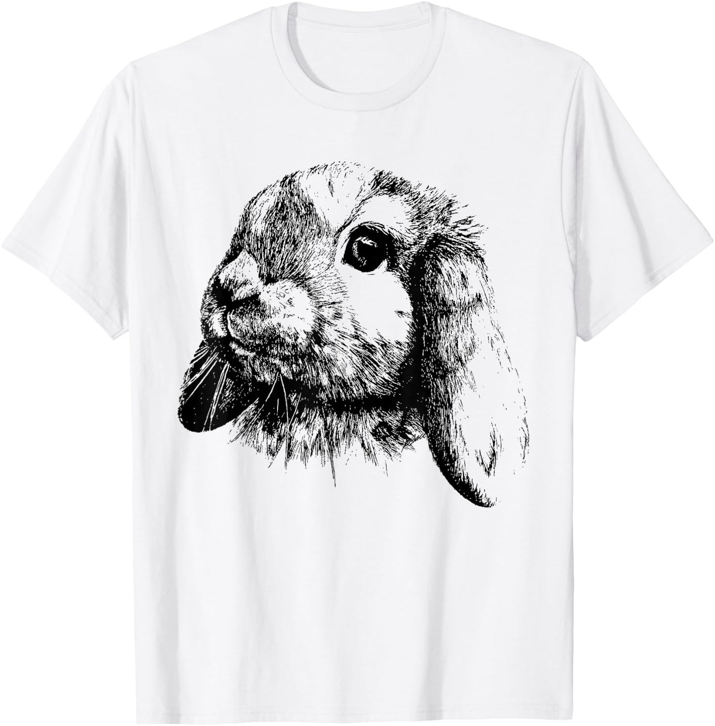 Rabbit Bunny Realistic Drawing , Graphic Lop Eared Bunny T-Shirt - T-Shirt | White