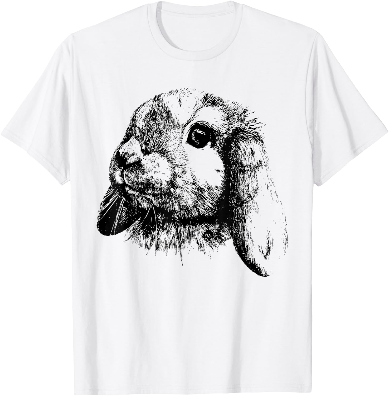 Rabbit Bunny Realistic Drawing , Graphic Lop Eared Bunny T-Shirt - T-Shirt | White