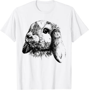 Rabbit Bunny Realistic Drawing , Graphic Lop Eared Bunny T-Shirt - T-Shirt | White
