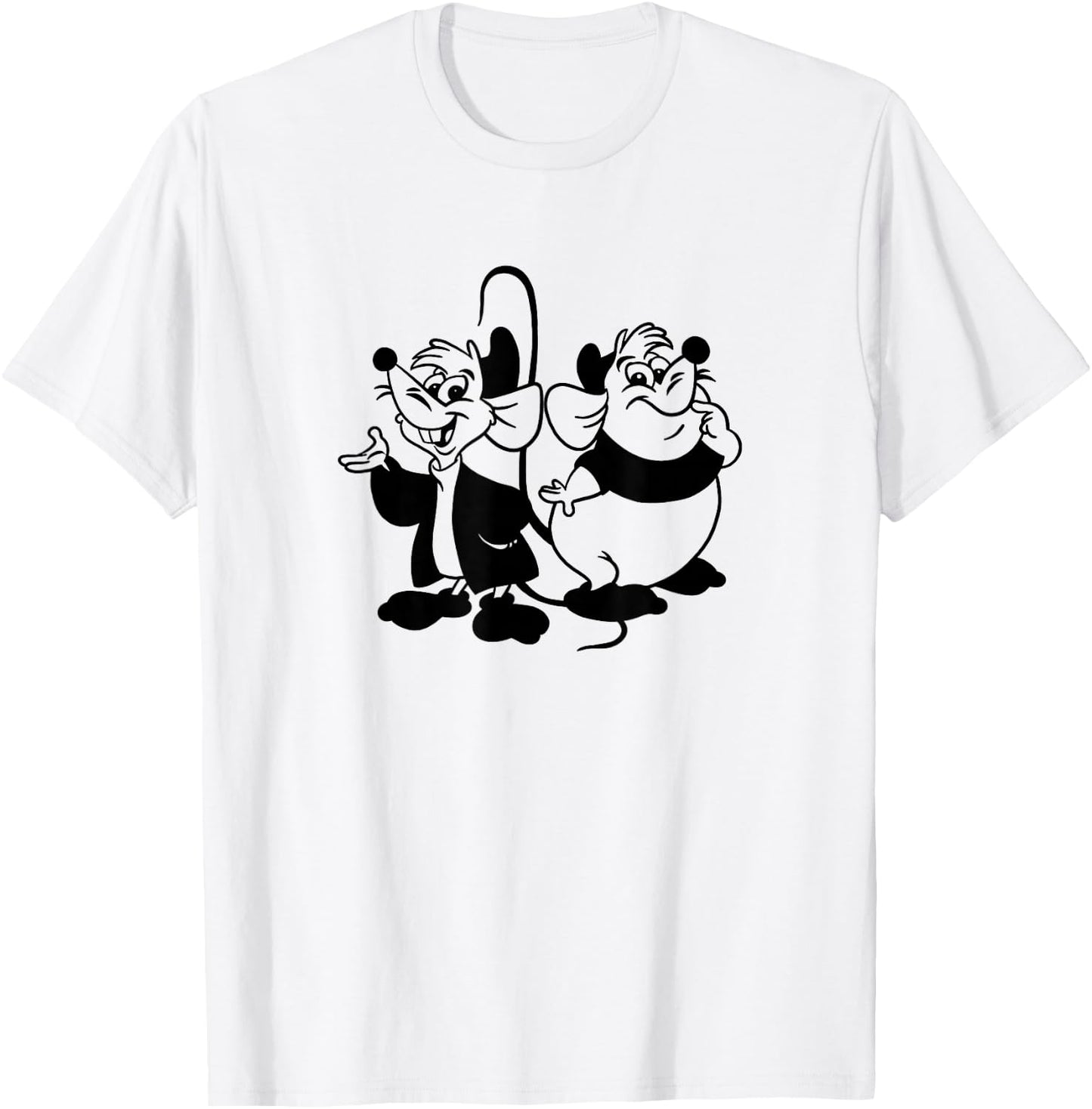 Disney Cinderella Jaq & Gus Simple Black Outline T-Shirt - T-Shirt | White