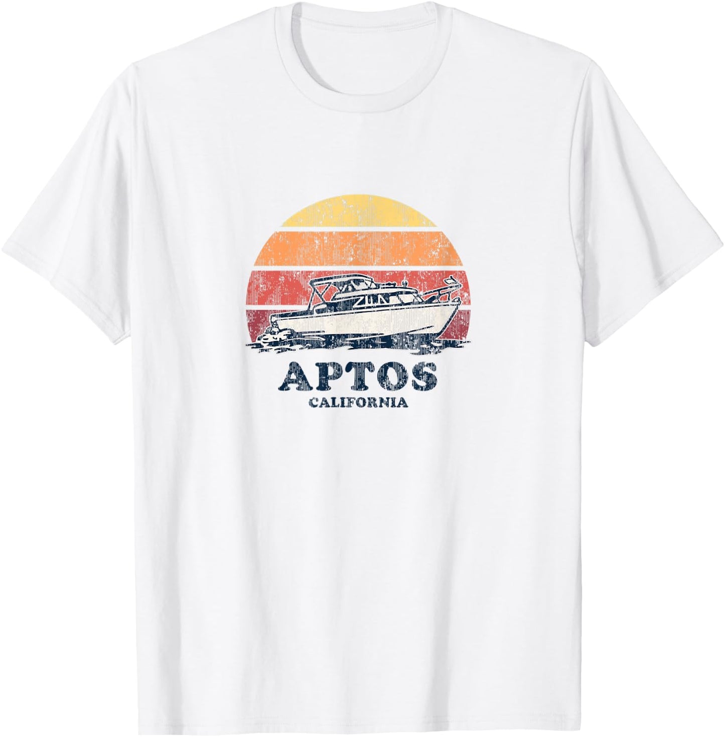 Aptos CA Vintage Boating 70s Retro Boat Design T-Shirt - T-Shirt | White