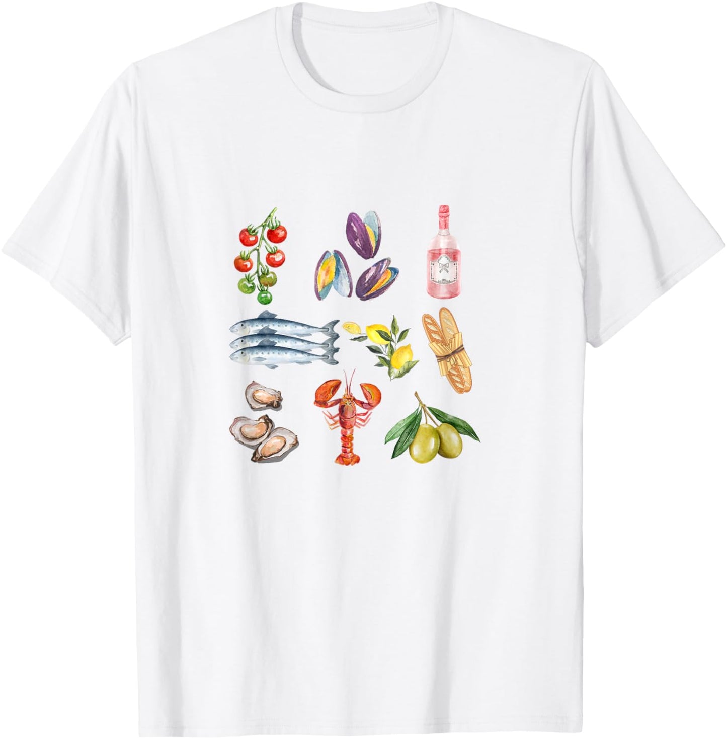 Italian Summer Scrapbook with seafood coastal Mediterranean Women Kids T-Shirt - T-Shirt | White