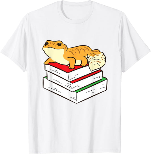 Leopard Gecko Sleeping On Books Reading And Geckos T-Shirt - T-Shirt | White