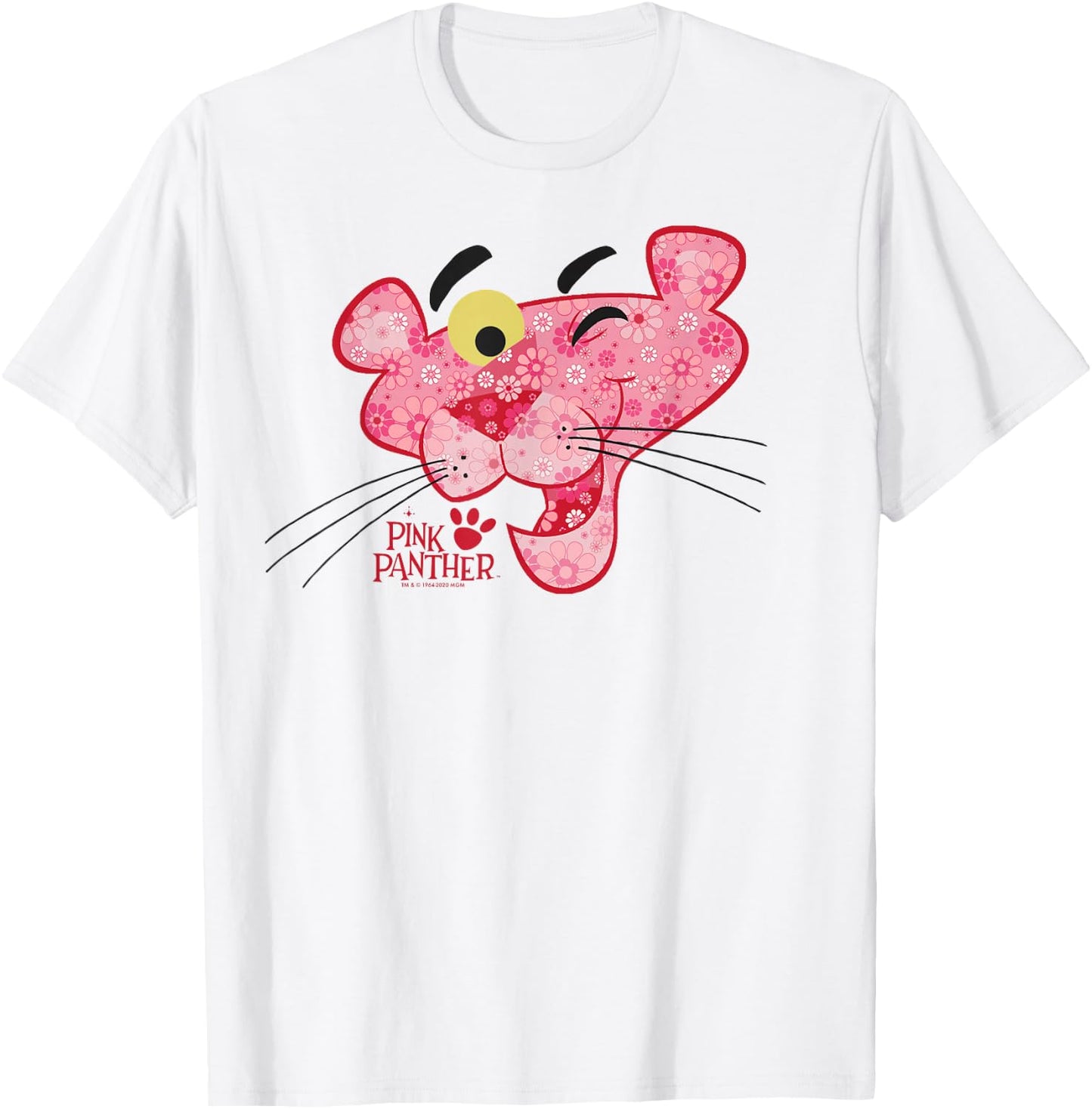 The Pink Panther Floral Fill Big Face T-Shirt - T-Shirt | White