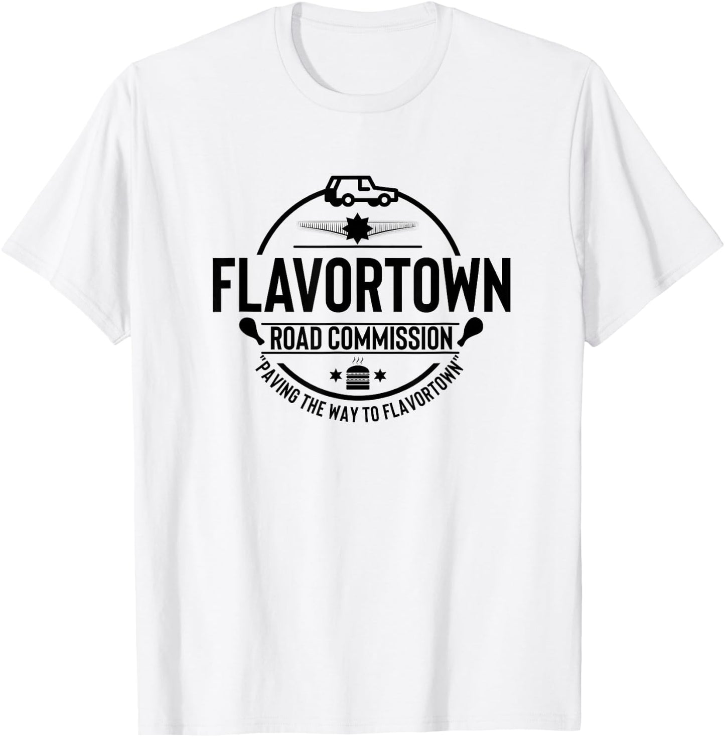 Flavortown Men And Women Foodies Gift Flavortown Road Commission Foodie American Fast Food BBQ T-Shirt - T-Shirt | White