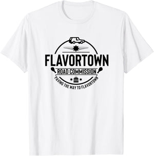 Flavortown Men And Women Foodies Gift Flavortown Road Commission Foodie American Fast Food BBQ T-Shirt - T-Shirt | White