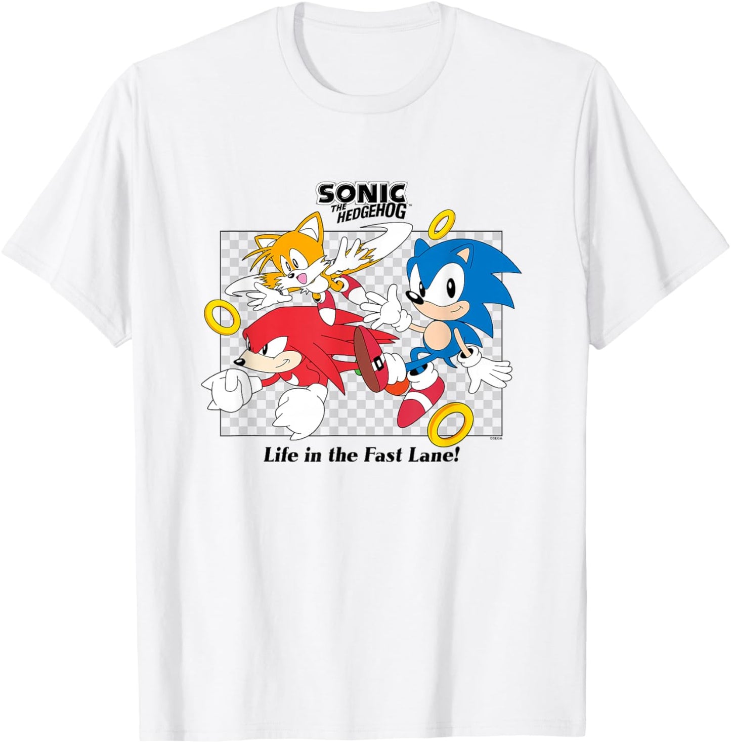 Sonic The Hedgehog Life In The Fast Lane Tails & Knuckles T-Shirt - T-Shirt | White