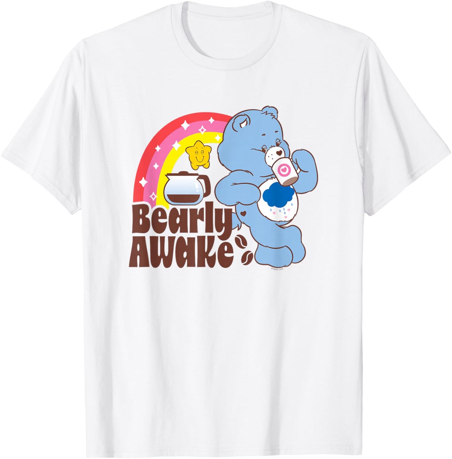 Care Bears Grumpy Bear Bearly Awake Coffee Fan Cartoon T-Shirt - T-Shirt | White