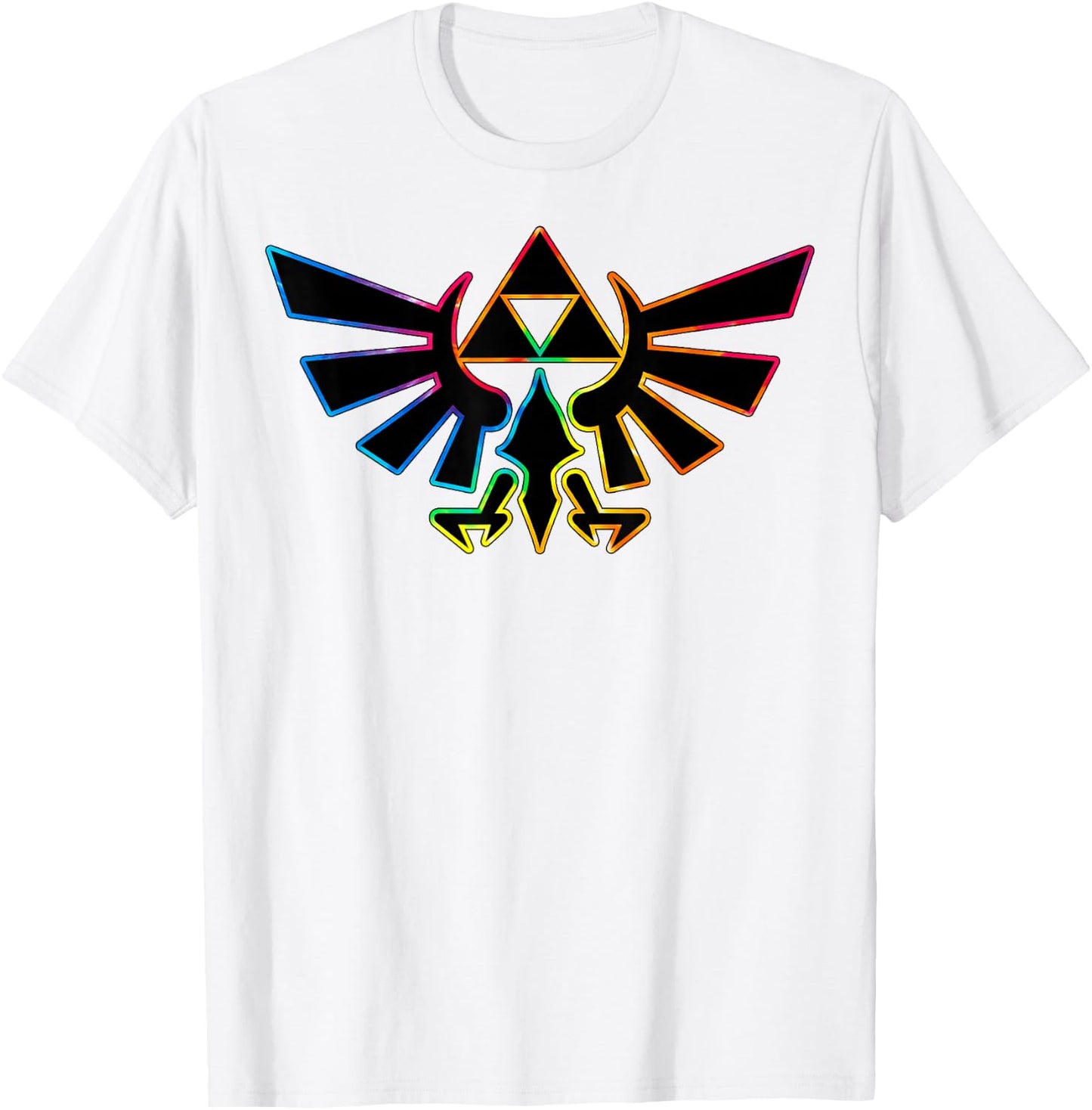 The Legend of Zelda Rainbow Neon Outline Hyrule Symbol T-Shirt - T-Shirt | White