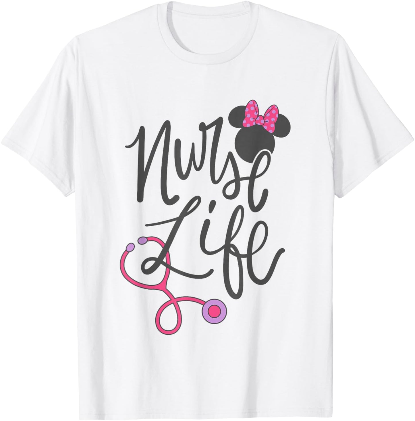 Disney Minnie Mouse Nurse Life Big Chest Text Logo T-Shirt - T-Shirt | White
