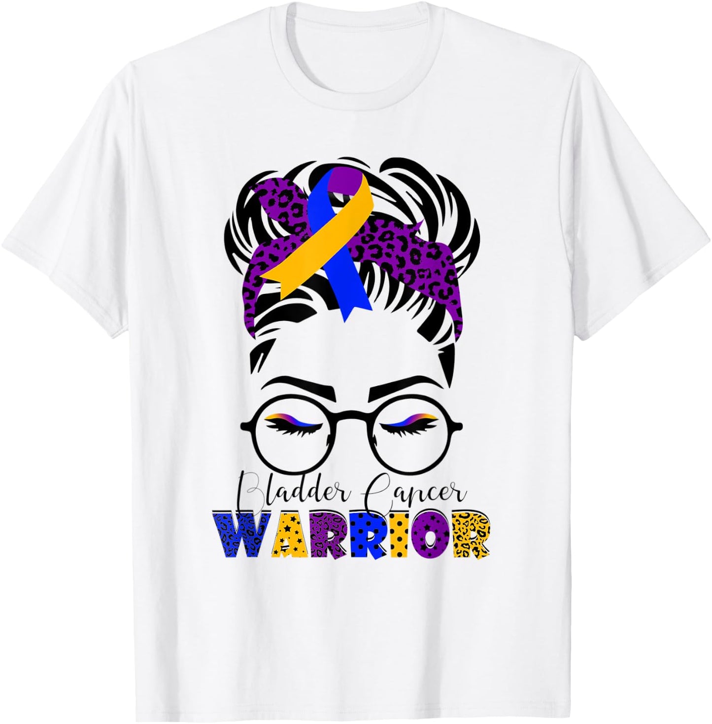 Messy Bun Leopard Bandana Bladder Cancer Warrior Mothers Day T-Shirt - T-Shirt | White