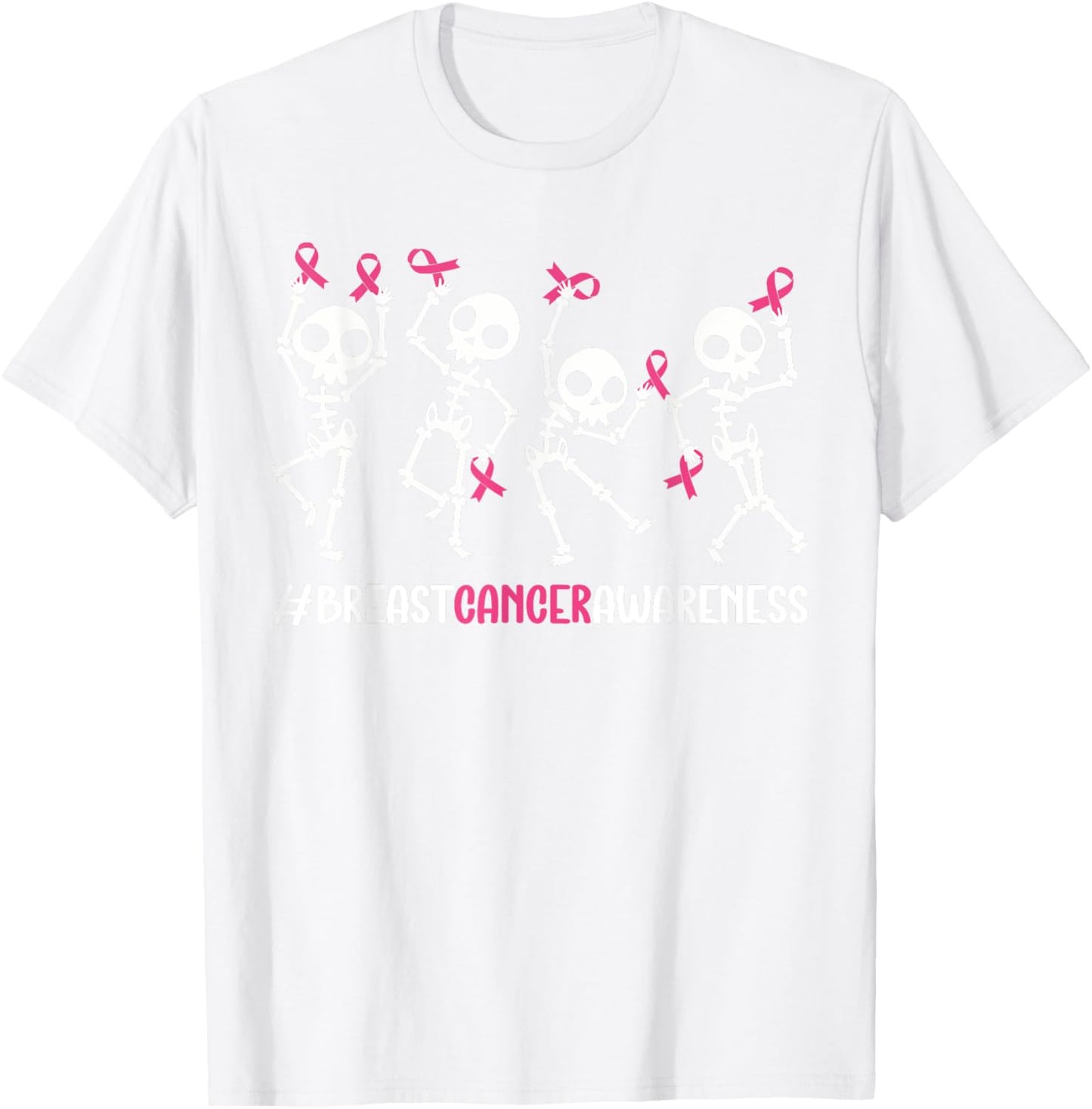 Pink Ribbon Breast Cancer Awareness Skeleton Women Men Kids T-Shirt - T-Shirt | White
