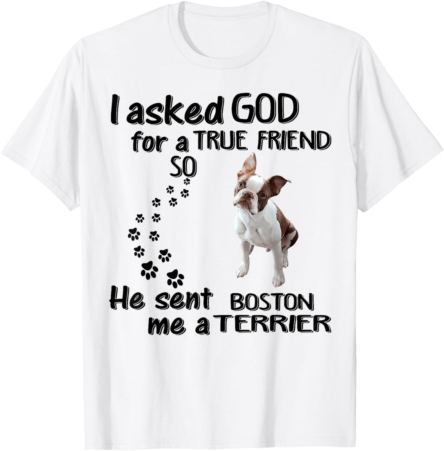 I Asked God For True Friend So He Sent Boston Terrier T-Shirt - T-Shirt | White