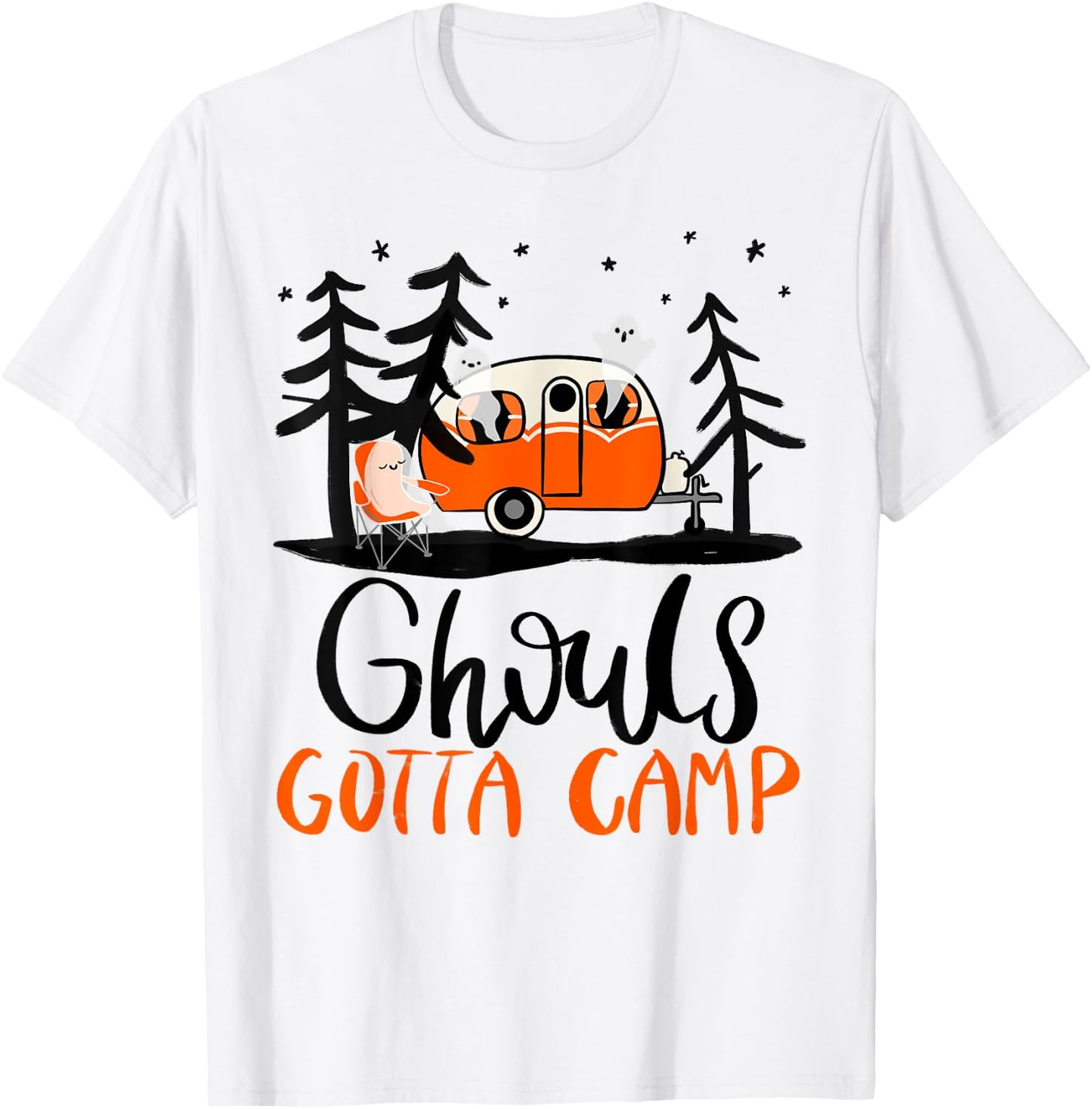 Ghouls Gotta Camp | Funny Punny Halloween Ghost RV Camping T-Shirt - T-Shirt | White