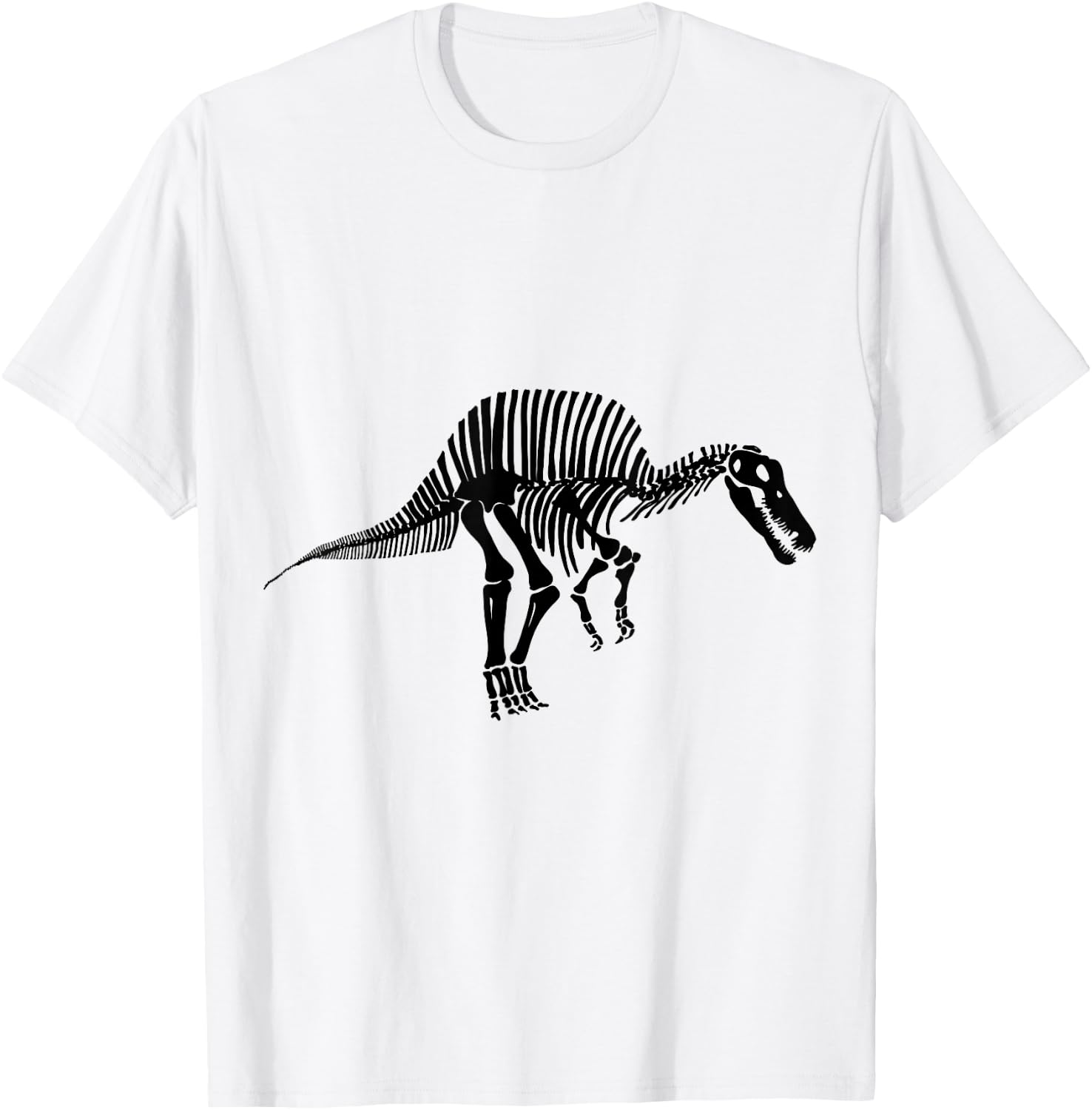 Spinosaurus Dinosaur Fossil Skeleton (Black Logo Design) T-Shirt - T-Shirt | White