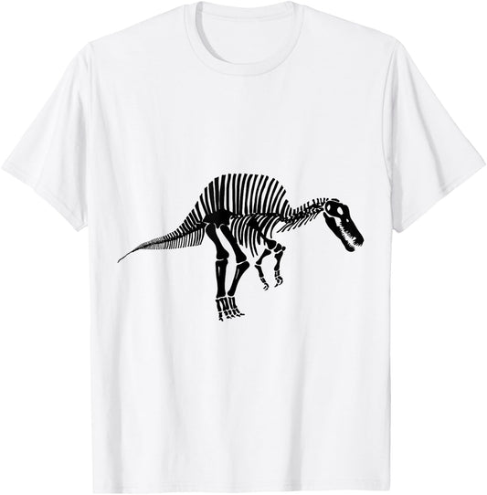 Spinosaurus Dinosaur Fossil Skeleton (Black Logo Design) T-Shirt - T-Shirt | White