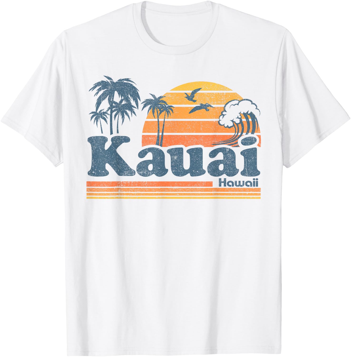 Kauai Hawaii Vintage Beach Summer Surfing 70s Retro Hawaiian T-Shirt - T-Shirt | White