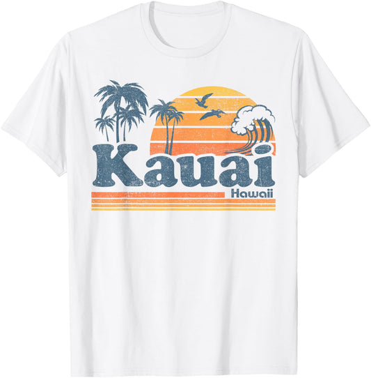 Kauai Hawaii Vintage Beach Summer Surfing 70s Retro Hawaiian T-Shirt - T-Shirt | White