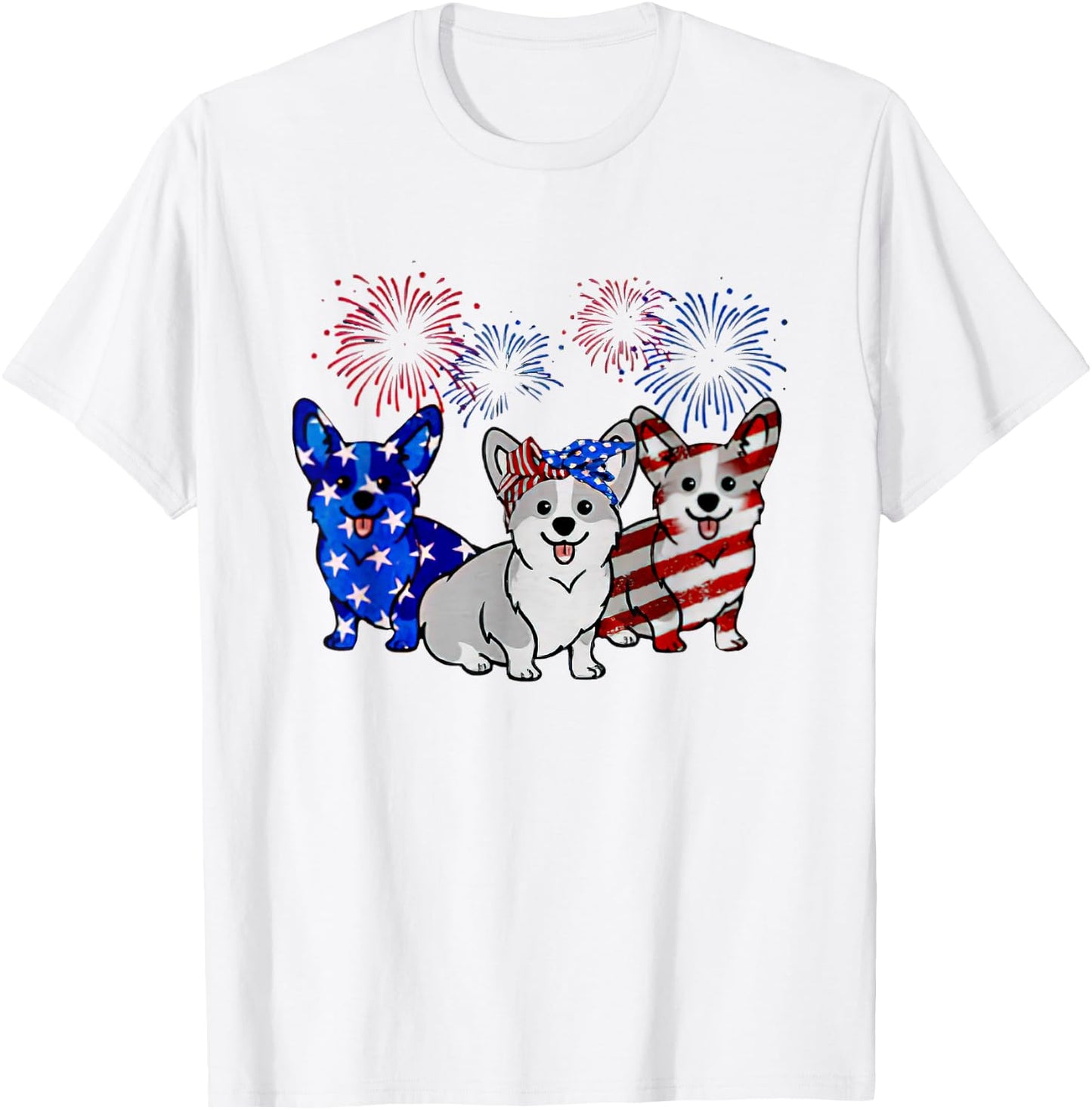 Corgi American Flag Firework Independence Day T-Shirt - T-Shirt | White