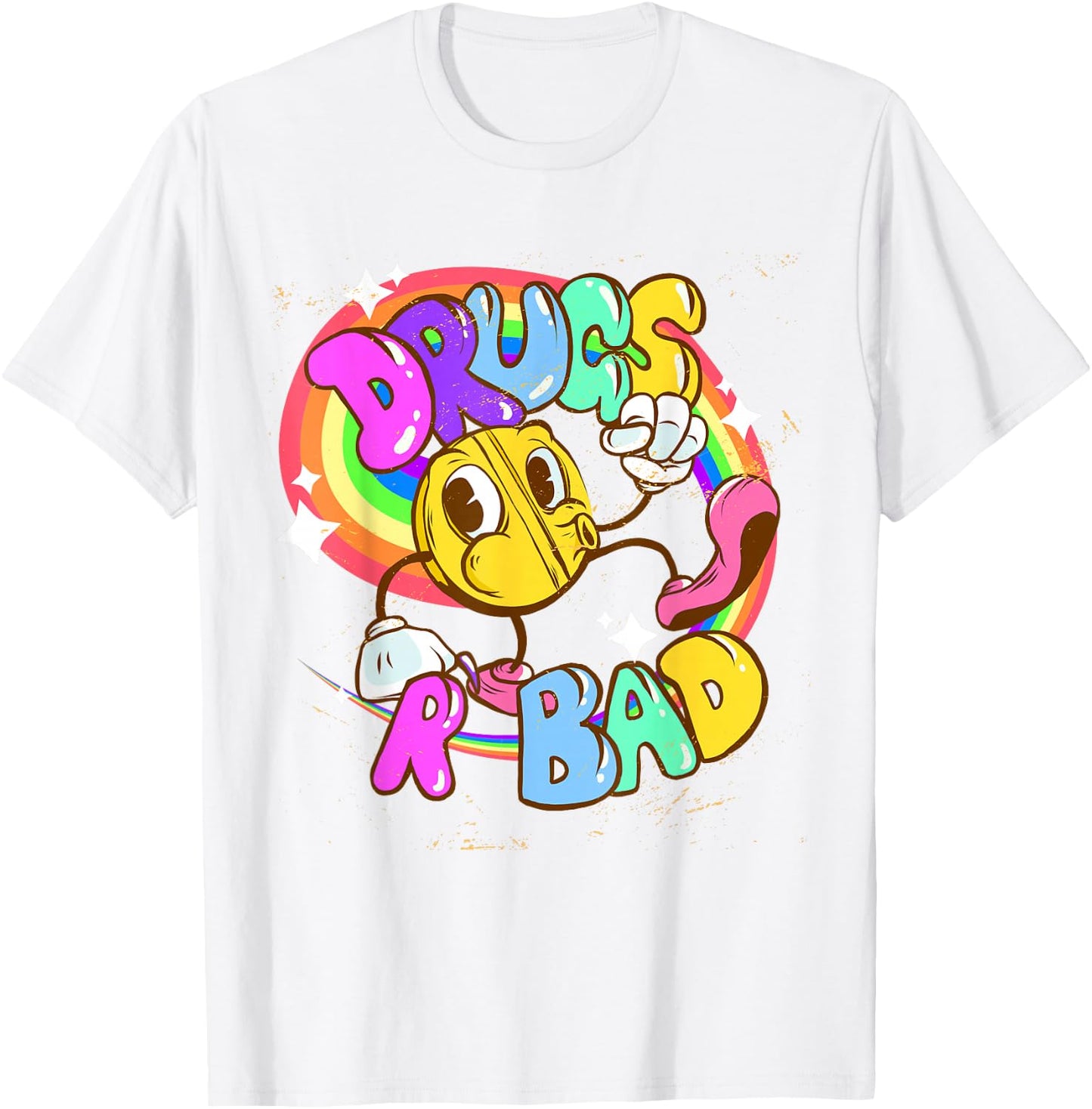 Funny Rave EDM Raver Drugs R Bad - -Adults, Yellow, X-Small, Short Sleeve T-Shirt - T-Shirt | White