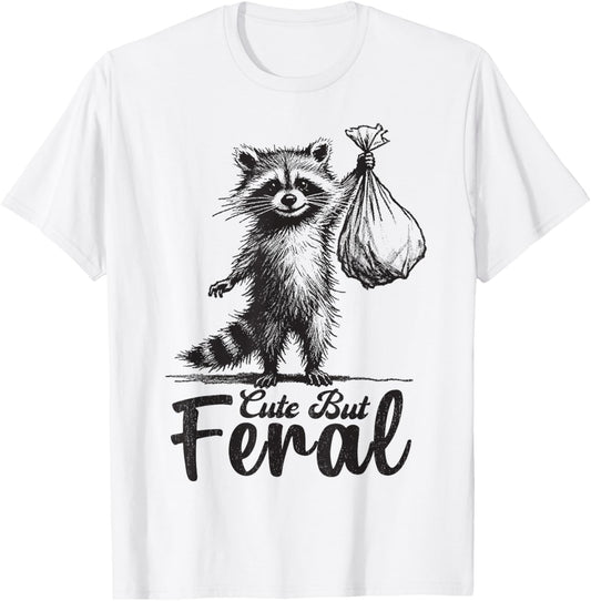 Cute But Feral Panda Raccoon Costume Funny Raccoon Trash T-Shirt - T-Shirt | White