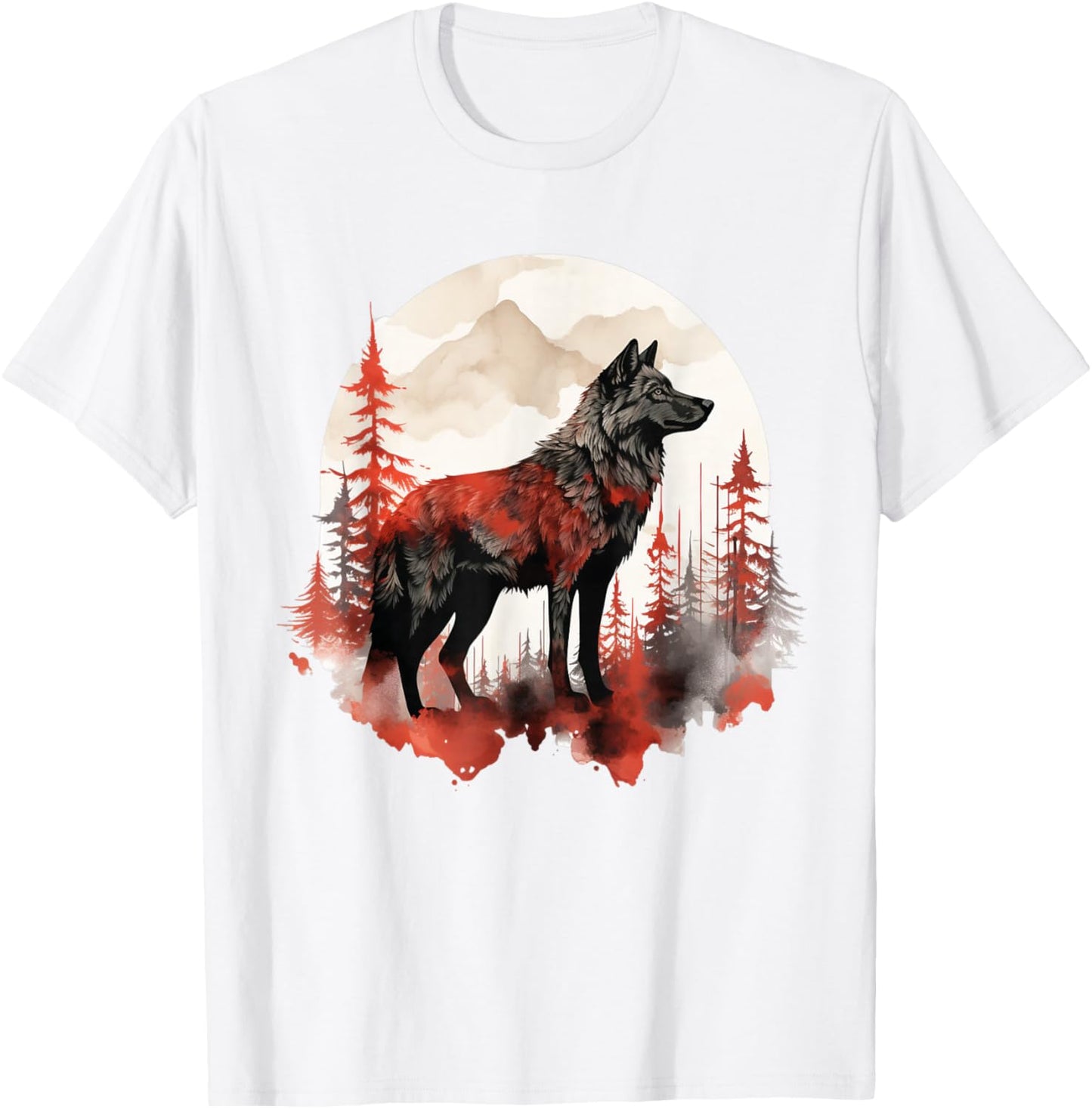 Wolf Splash Art Animal Face Forest Landscape Wolf T-Shirt - T-Shirt | White