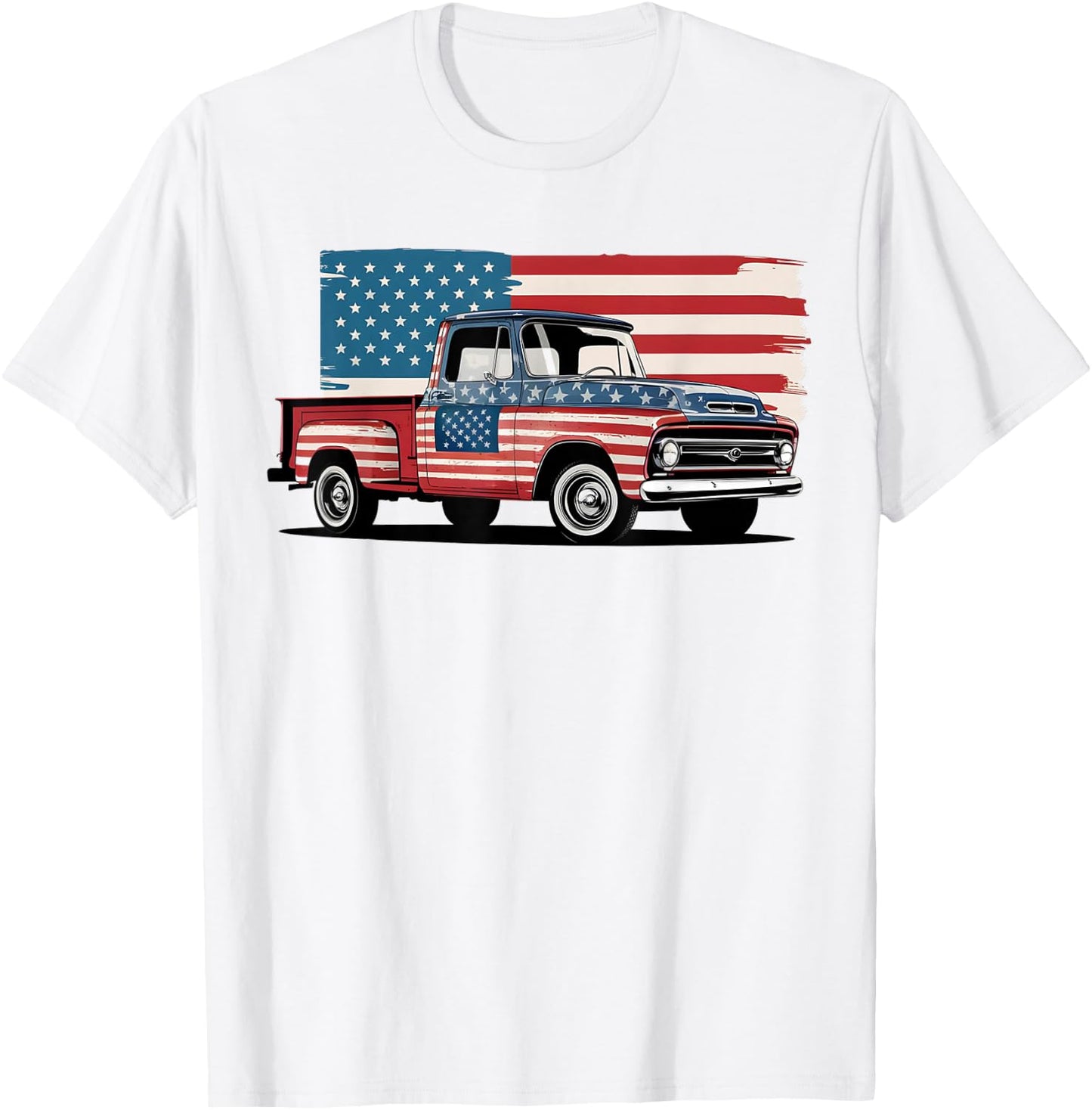 Classic Old Pickup Truck American Flag 4th of July Patriotic T-Shirt - T-Shirt | White