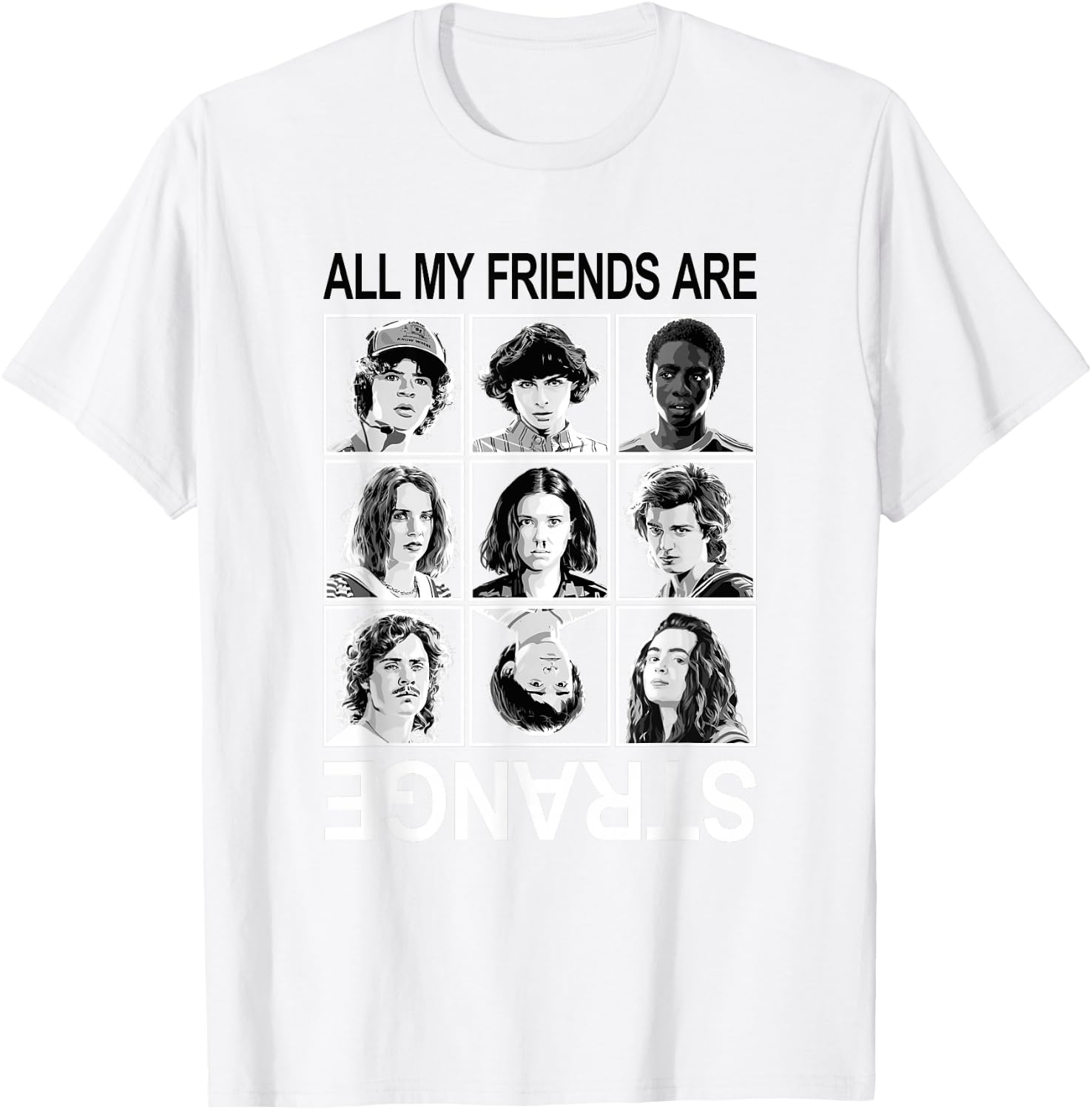 Stranger Things All My Friends are Strange Group Shot Panels T-Shirt - T-Shirt | White