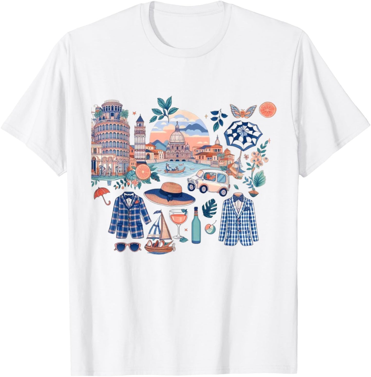 Aesthetic Italian European Summer Preppy Collage Men Women Kids T-Shirt - T-Shirt | White