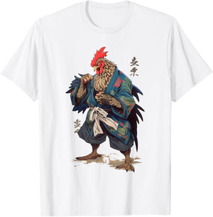 Japanese Traditional Ink Rooster Samurai Art Chicken Warrior T-Shirt - T-Shirt | White